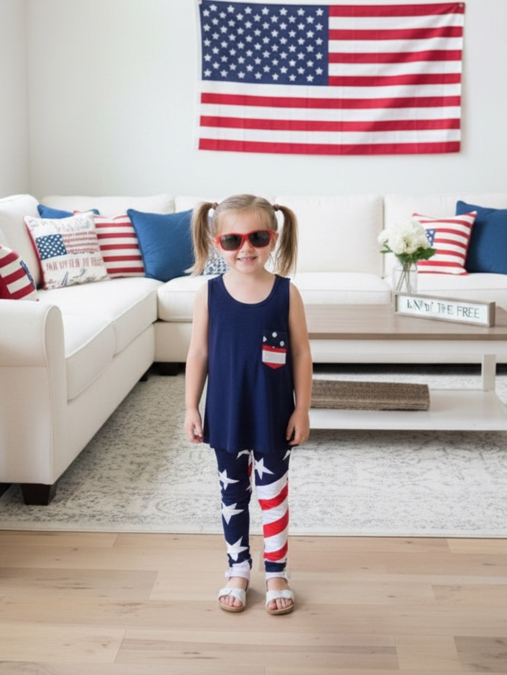 Girls Tank Top NEW 4th of July America Flag Shirt Toddler Sizes 2t/3t/4t